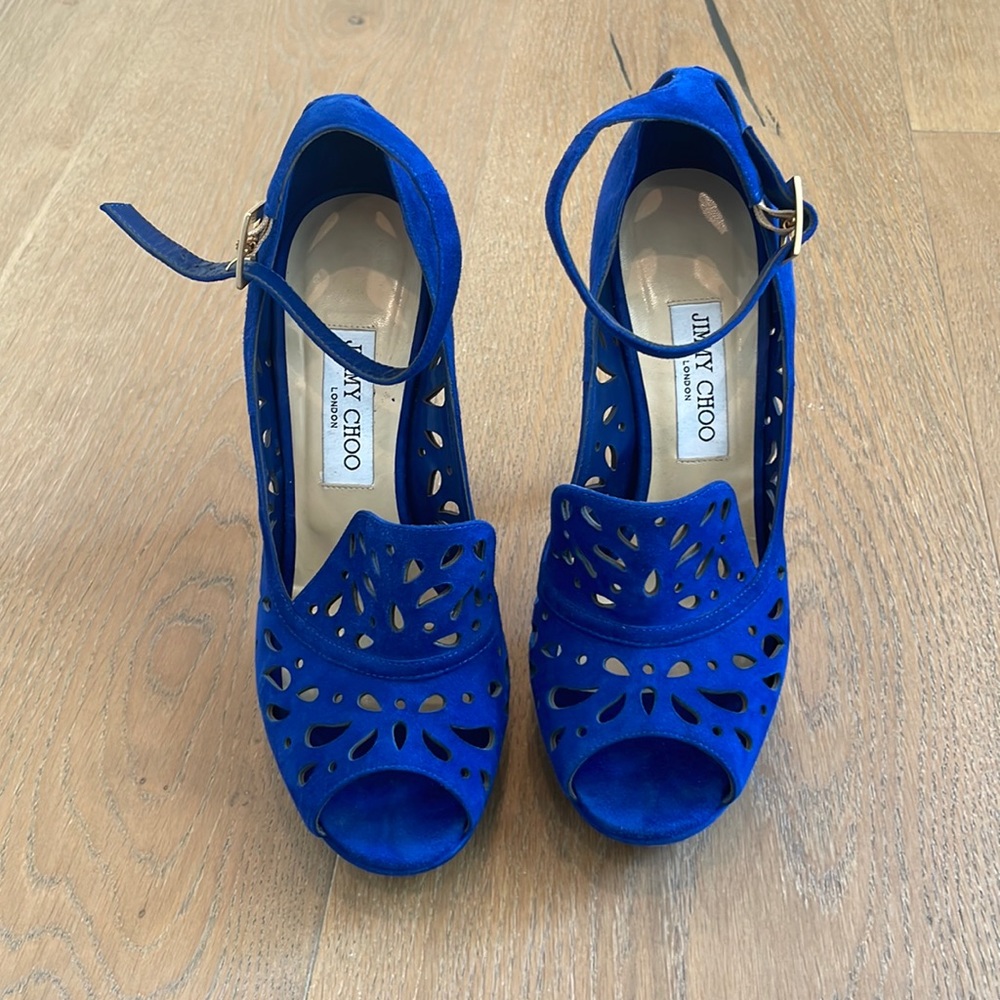 Royal Blue Suede Jimmy Choo Heels.  ((No Box, No Bag)
